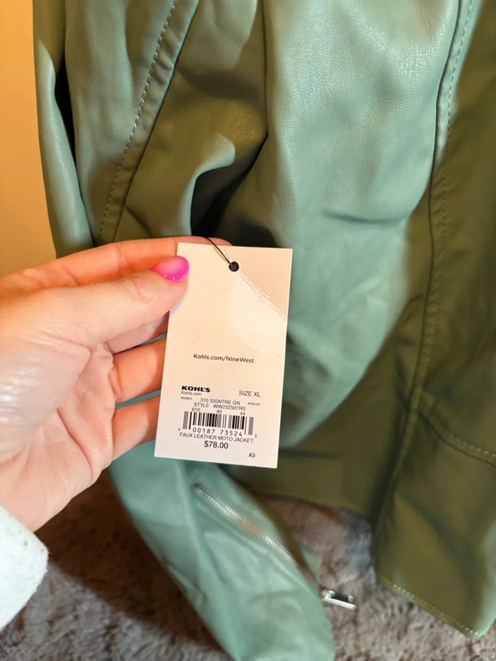 NWT Nine West Green Leather Jacket Size XL - Picture 3 of 4
